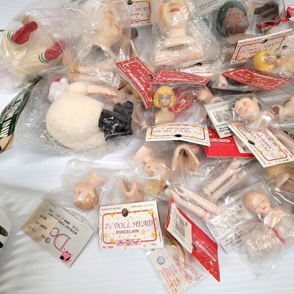 Porcelain Doll Body Parts Lot 45 Legs Heads Arms Crafts New Old Stock Santa - Picture 5 of 10